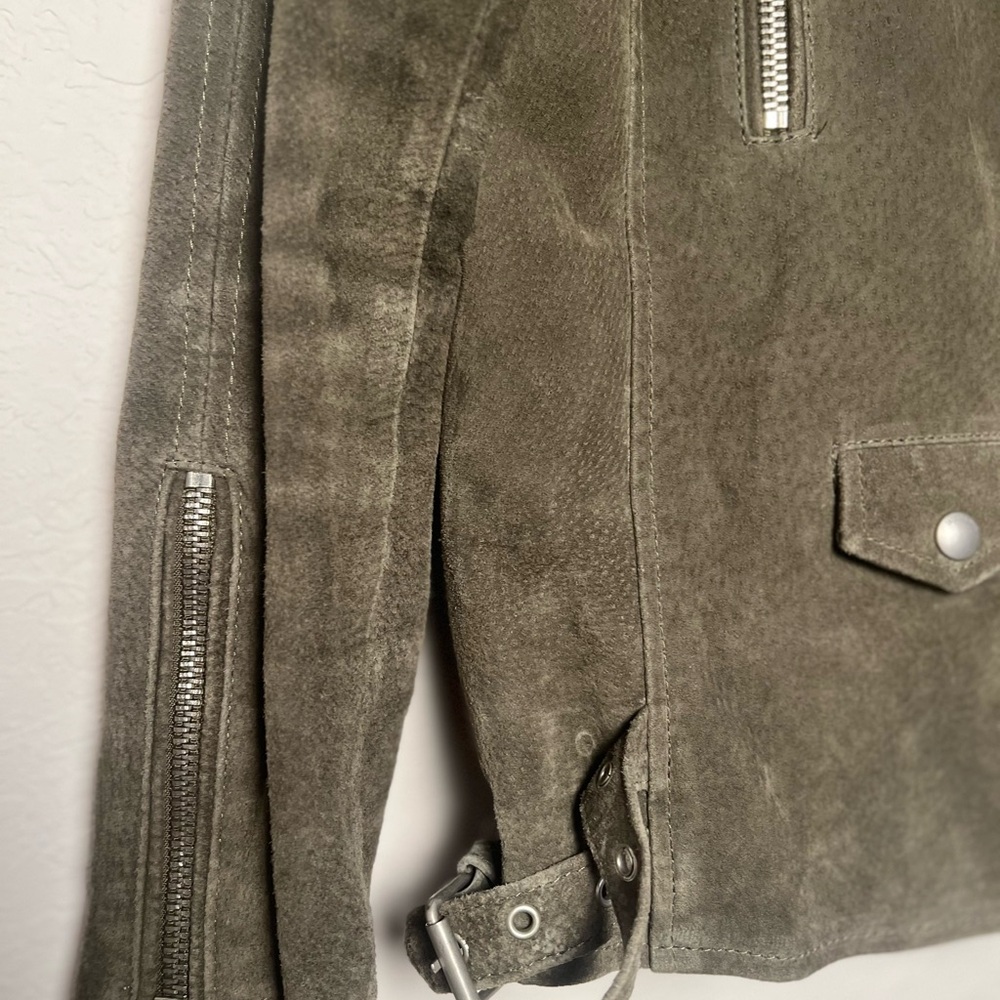 BLANKNYC Jacket XS Suede Olive Green Zip Snap Moto Lined Biker - Picture 8 of 15